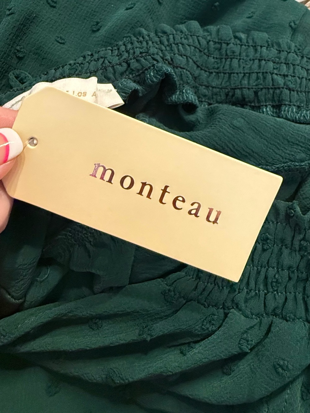 Monteau Forest Green Swiss Dot Tiered Midi Dress - Picture 7 of 7